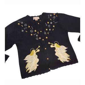 Vintage Bechamel Christmas Angel Knit Sweater Cardigan Womens Medium Oversized E